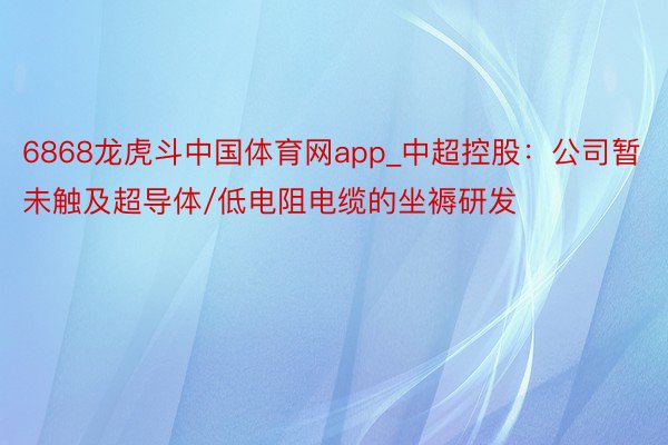 6868龙虎斗中国体育网app_中超控股：公司暂未触及超导体/低电阻电缆的坐褥研发