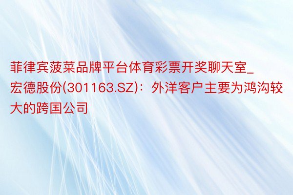 菲律宾菠菜品牌平台体育彩票开奖聊天室_宏德股份(301163.SZ)：外洋客户主要为鸿沟较大的跨国公司