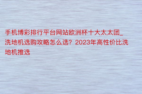 手机博彩排行平台网站欧洲杯十大太太团_洗地机选购攻略怎么选？2023年高性价比洗地机推选